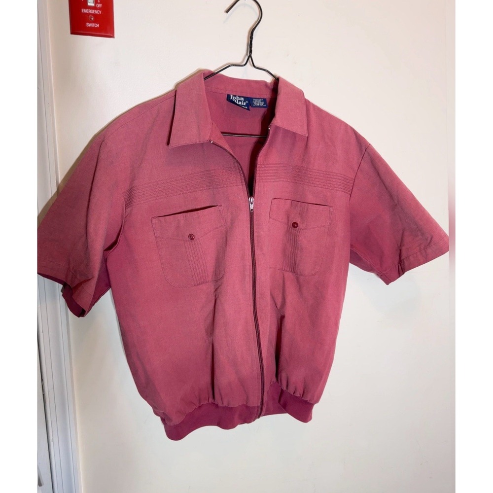 Vintage John Blair 1/4 Zip Mens LRG Maroon Red  Ss  Shirt Pocket Grandpa USA